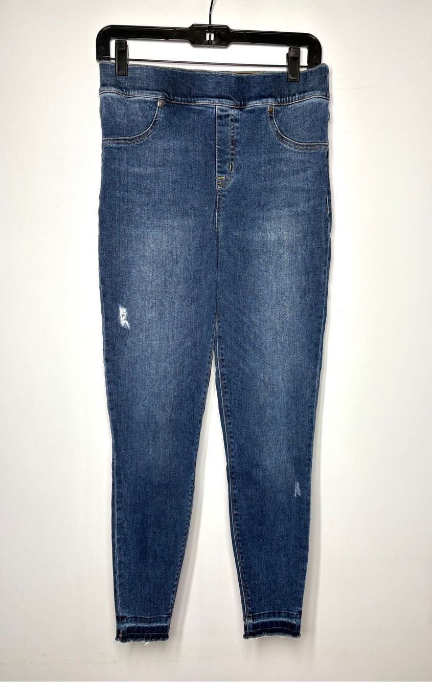 Spanx Legging Ankle Jeans Dark Wash High Rise Distressed Pull On Women Large